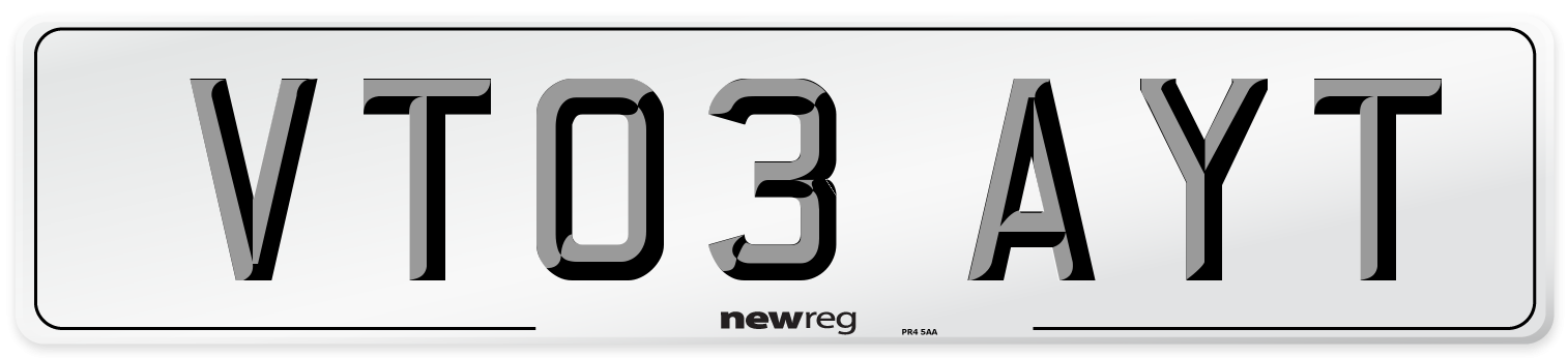 VT03 AYT Number Plate from New Reg